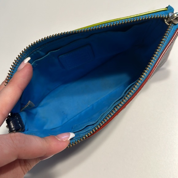 mini coach bag / wristlet in navy, pink & green - Picture 7 of 8